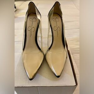 Jessica Simpson Elegant Clear with  Black Detail Heels